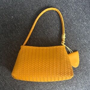 Elegant Yellow Woven-embossed Shoulder Bag with liner bag- 27*16cm